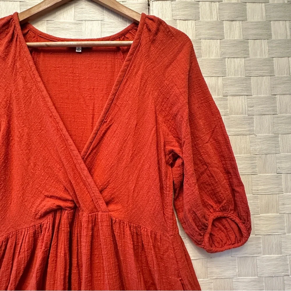 Madewell Burnt Orange Surplice V-Neck Pintuck Midi Dress XS Pockets - Picture 7 of 11